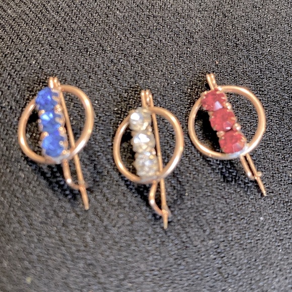 Antique  Red, White, & Blue Gold and Rhinestone Scatter Pins - Picture 2 of 5
